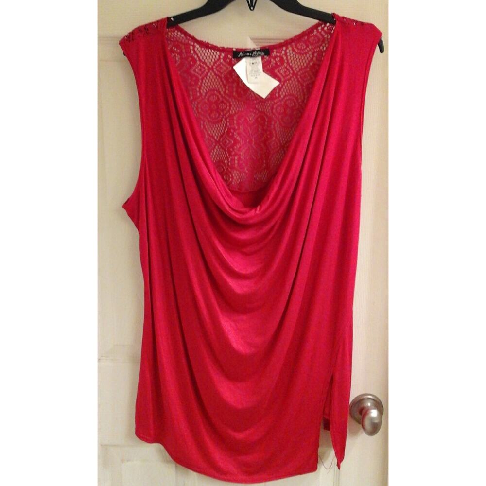 🩷Norma Allen Blouse, women's plus size 3X, red, scoop neck, Sexy Knit back NWT